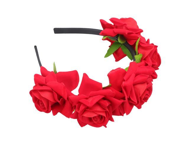 1PC Simulation Flower Headband 3D Rose Headwrap Women Hair Hoops Creative Hair Band for Bride Wedding Photography (Red)