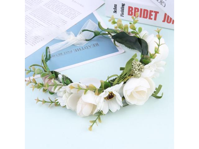 1PC Simulation Flower Wreath Bridal Head Hoop Weddigng Photo Headwear Hair Accessory for Home Shop White