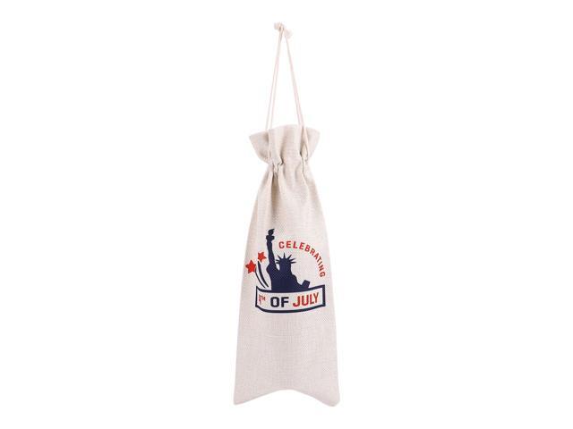 Independence Day Printed Wine Bag Drawstring Gift Bag Linen Wine Storage Pouch Party Supplies (Celebrating)