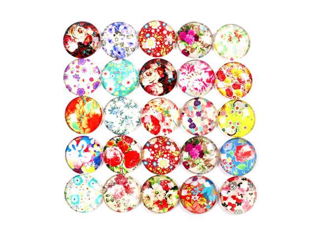 50Pcs Round Flower Pattern Time Glass Stickers DIY Handmade Jewelry Accessories Glass Decals for Earring (1x045 cm)