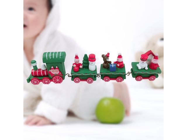 Cute Wooden Mini Train Ornaments Kids Christmas Gift Toys Christmas Party Kindergarten Decoration (Green)