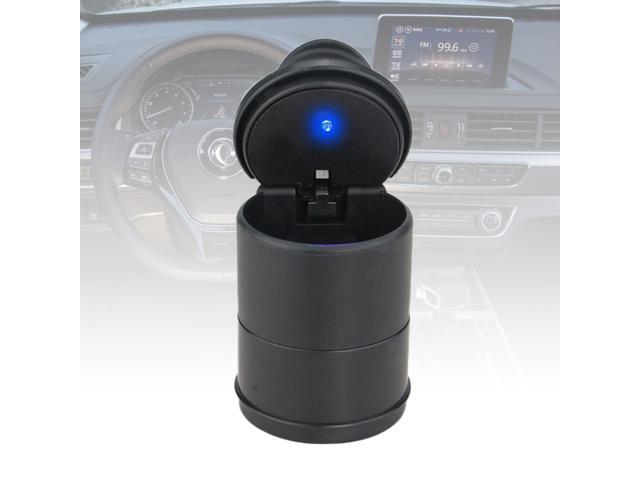 Travel Cigarette Ashtray Holder Car Auto Portable Smokeless Cup Holder Cylinder with Blue LED Light Lid (Black)