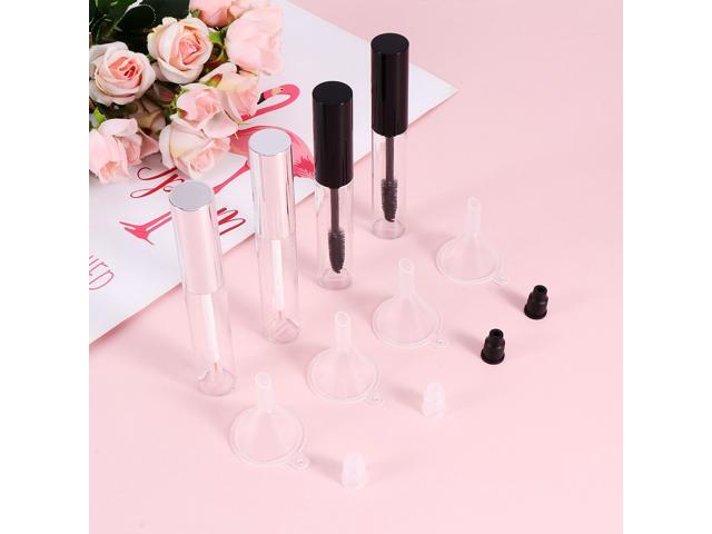 12pcs 10ml Empty Clear Lip Tube Eyeliner Tube Mascara Tube Funnel Set (2pcs Eyelash Tube + 2pcs Eyeliner Tube + 4pcs Funnel + 2pcs Black Stopper +