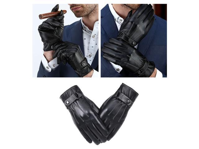 Winter Leather Gloves Gym Workout Gloves Thicken Riding Touch Screen Gloves for Travel Outdoor (Black)