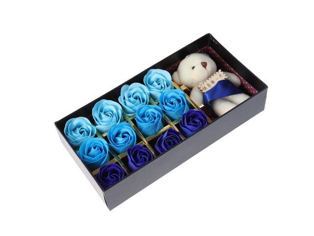 12PC Created Gradient Simulation Rose Soap Multicolor Scented Rose Flower Petal Bath Body Soap Wedding Party Gift (Gradient Blue Small Bear