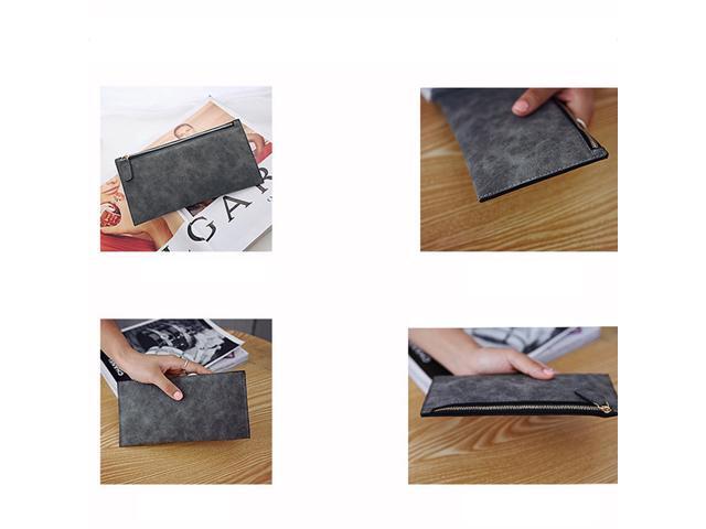 Matte Simple Women Wallet Girls Ladies Long Design Zipper PU Leather Wallet Coin Purse (Light Gray)