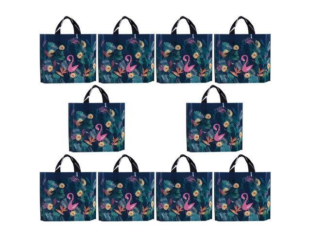 10 Pcs LDPE Handbag Foldable Shopping Bag Waterproof Plastic Bag Reusable Container Pouch (Flamingo Black)