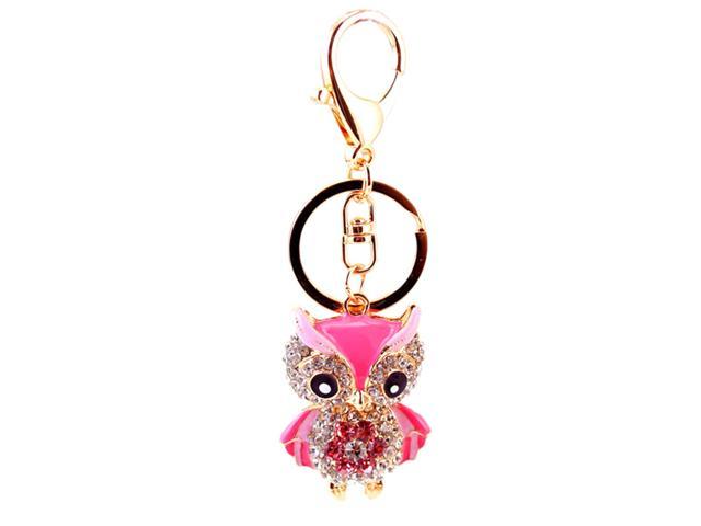 Rhinestone Owl Key Chain Cute Key Ring Handbag Pendant Car Hanging Decoration Holiday Gift (Pink)