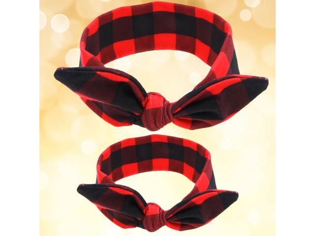 2PCS Parent Child Headband Mom and Baby Rabbit Ears Hairband Elastic Hair Accessories (Red Grid)