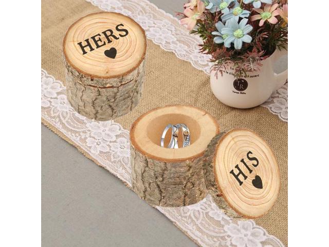 2PCS Printed HIS HERS Wooden Ring Container Shabby Chic Ring Box for Wedding Valentine's Day