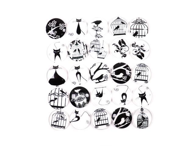 50Pcs Round Cat and Bird Pattern Time Glass Stickers DIY Handmade Jewelry Accessories for Earring Bracelet (1x045cm)