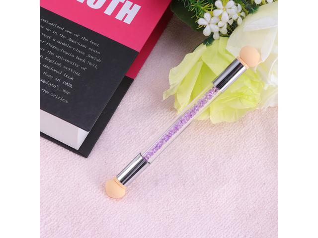 Nail Brush Sponge Nail Brush Picking Dotting Gradient Pen Washable Brush Nail Art Tools with 4 Replacement Heads (Purple Rhinestone)
