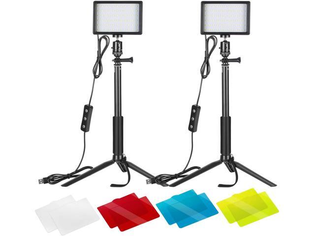 Neewer 2-Pack Dimmable 5600K USB LED Video Light with Adjustable Tripod Stand and Color Filters for Tabletop/Low-Angle Shooting Zoom/Video