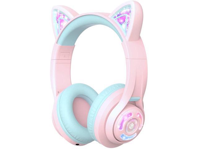 iClever BTH13 Bluetooth Headphones Cat Ear LED Light Up Wireless Kids Headphones with Volume Limited (74/85/94dB) 45H Playtime Children