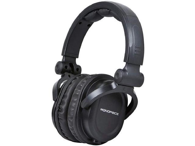 Monoprice Premium Hi-Fi Dj Style Over-The-Ear Pro Headphones with a Single-Button Inline Microphone/Controller Black