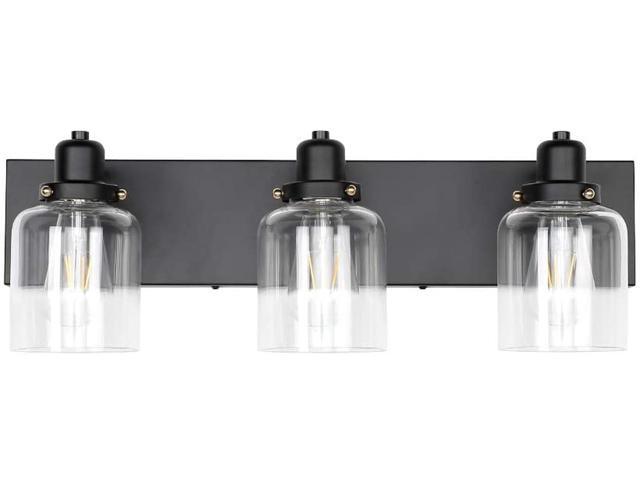 KLSS 3-Light Bathroom Vanity Light Industrial Wall Sconce Bathroom Lighting Fixture Matte Black Finish Clear Glass Shade E26236 inch