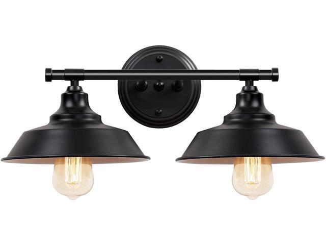 Farmhouse Bathroom Vanity Wall Light Fixtures Matte Black Metal Industrial Lighting for Bathroom 2-Lights Rustic Style Vintage Wall Sconce for