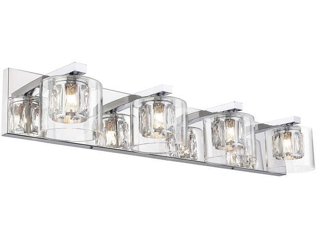 Hewego 4 Lights Bathroom Vanity Lighting Fixture 30 inch LED Bathroom Light Chrome Vanity Lights Modern Crystal Bathroom Light Fixtures (Bulbs