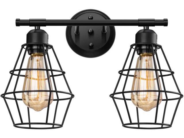 Elibbren Vintage 2-Lights Vanity Wall Sconce Lighting Farmhouse Rustic Style E26 Base Metal Matte Black Industrial Bathroom Wall Light Fixture for