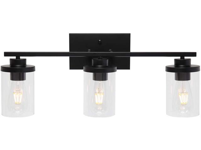 ELUZE Modern Vanity Light 3-Light Bathroom Lighting Black Finish with Clear Glass Shades Wall Lighting Fixtures for Bedroom Vanity Table Powder