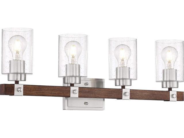 Nuvo 60/6964 Arabel Vanity Brushed Nickel and Nutmeg Wood Finish with Clear Seeded Glass 4 Light