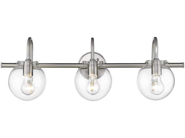 Odeums Modern Industrial Wall Sconce Lighting Fixture3-Lights Bathroom Vanity Lights Bath Interior Lighting in Chrome with Clear Round Glass