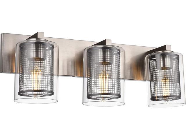 OULOK 3-Light Vanity Light Fixture Modern Over Mirror Lighting with Clear Glass Shades Brushed Nickel Bathroom Lights Wall Lighting Fixtures