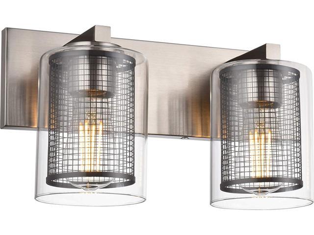 OULOK Bathroom Vanity Lights 2-Light Brushed Nickel Wall Sconce Lighting with Clear Glass Shads Industrial Lighting Fixtures Over Mirror