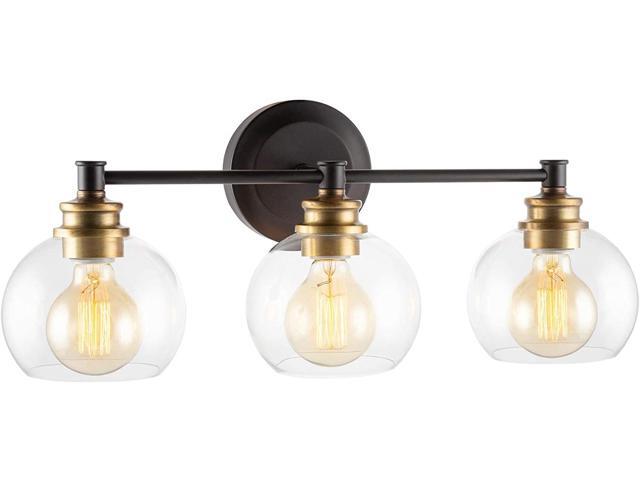 Kira Home Odette 22' Modern 3-Light Vanity/Bathroom Light + Clear Glass Globe Shades Warm Brass Accents + Oil Rubbed Bronze Finish