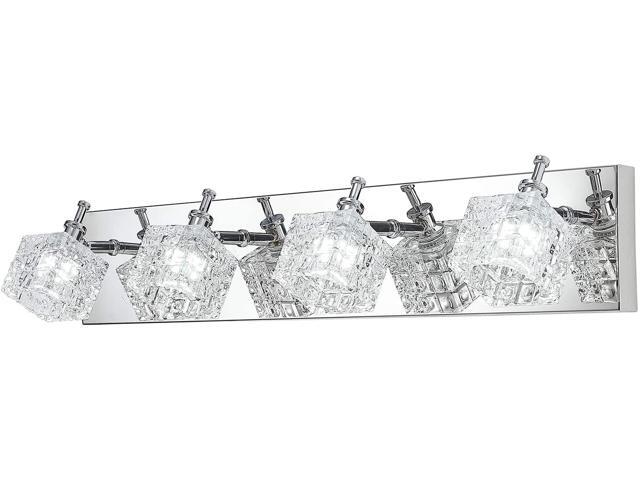 4 Light Bathroom Vanity Light Fixtures Over Mirror Modern Crystal Glass Vanity Lights Stainless Steel