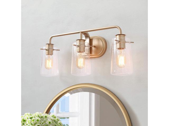 KSANA Gold Vanity Lights 3-Light Modern Bathroom Light Fixture with Seeded Glass Shade