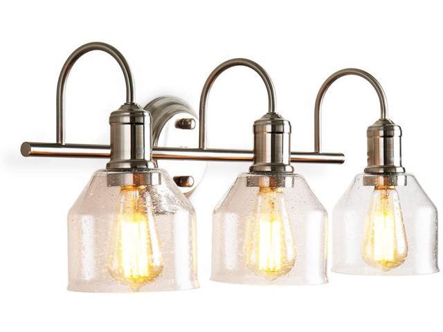 Vanity Lights BRIVOLART Brushed Nickel Bathroom Lighting Fixtures Over Mirror Modern Glass Shade Wall Sconce(3 Lights-Exclude Bulb)