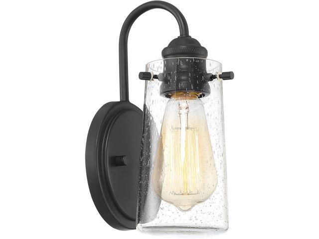 Kira Home Rayne 95' Modern 1-Light Wall Sconce/Bathroom Light Seeded Glass + Matte Black Finish