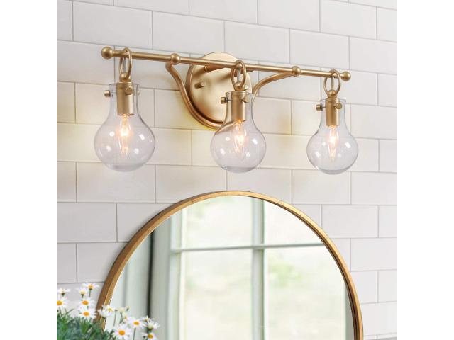 KSANA Gold Bathroom Light Fixtures 3-Light Vanity Light Fixtures with Clear Glass