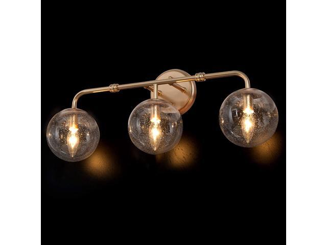Gold Bathroom Light Fixtures 3-Light Bathroom Vanity Light Fixtures with Seeded Glass Shade Bathroom Lighting Fixtures Over Mirror L245