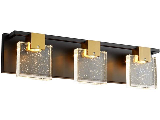 EAZZ LED Modern Vanity Lights 3 Light 21 Inch Bathroom Lighting Fixtures Over Mirror Black Wall Light 15w Crystal Bubble Cube Gold Heads 3000k