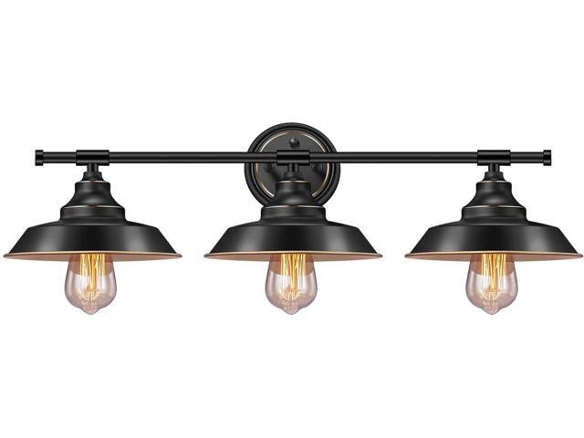 Farmhouse Rustic Style Vintage 3-Lights Vanity Wall Sconce Lighting Elibbren E26 Base Metal Matte Black Industrial Bathroom Wall Light Fixture for