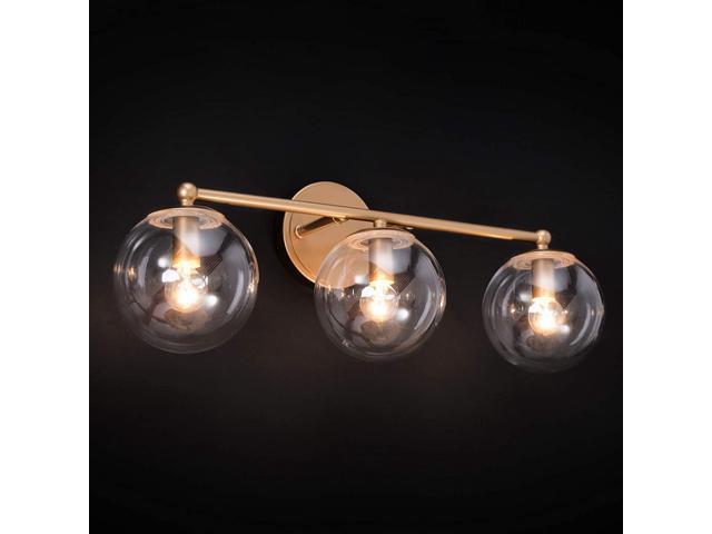 Bathroom Light Fixtures 3-Light Gold Bathroom Vanity Light Fixtures with Clear Globe Glass Shades 215