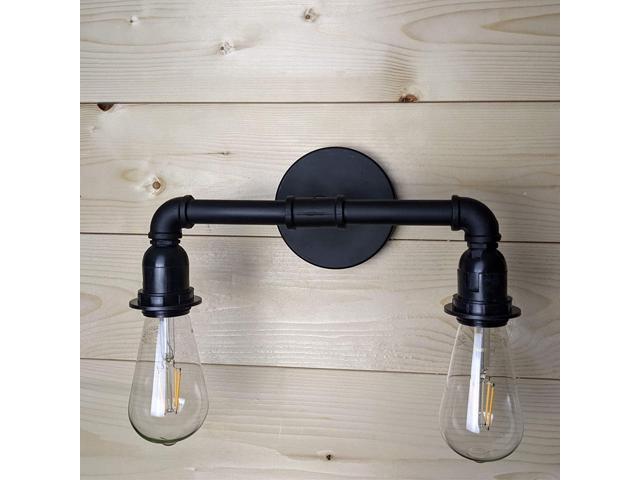 LOUmination Matte Black Vanity Fixture - Industrial Farmhouse Bathroom Light Fixtures - Metal Steampunk Rustic Pipe Sconce - Dressing Room