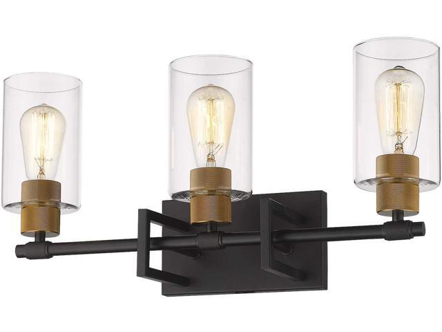 Zeyu 3-Light Vanity Wall Light Vintage Vanity Light Fixture for Bathroom Kitchen 22 Inch Black and Antique Gold Finish with Clear Glass Shade