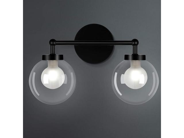 OOWOLF Bathroom Vanity Lighting 5000K 650LM Matte Black Wall Sconce Light with 315 Inches Globe Glass Shape Modern Wall Lamp for Bath Vanity
