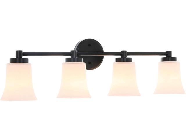 XiNBEi Lighting Vanity Light Modern 4 Light Bath Bar Light Black Bathroom Wall Light with Glass XB-W1235-4-MB