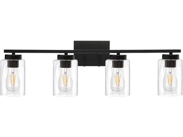 TULUCE Industrial Bathroom Vanity Light 4 Light Bathroom Lighting Black Finish with Clear Glass Shade Wall Lighting Fixtures for Bathroom Hallway