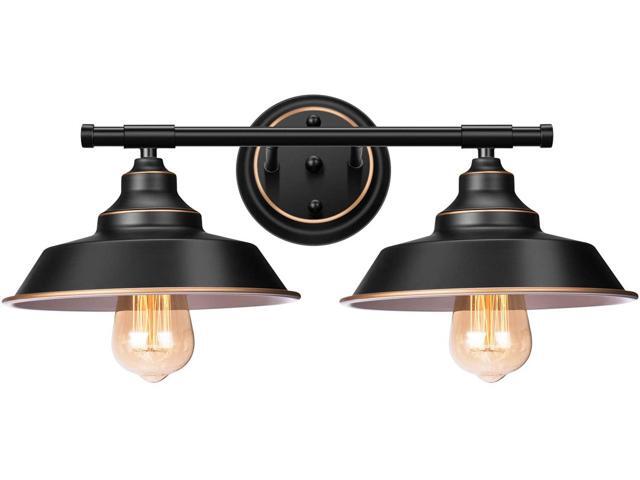 Farmhouse Rustic Style Vintage 2-Lights Vanity Wall Sconce Lighting Elibbren E26 Base Metal Matte Black Industrial Bathroom Wall Light Fixture for