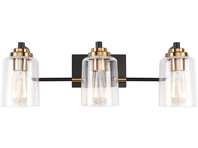 SOLFART 3 Head Vintage Bath Vanity Light Wall Bathroom Over Mirror Modern Glass Shade Light Fixtures (3 Lights-Exclude Bulb)