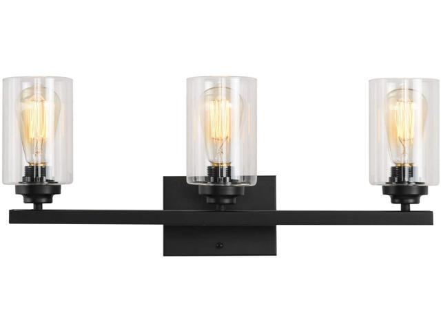 Wall Sconce 3 Lights Vanity Lighting Fixture for Bathroom Industrial Vintage Light with Clear Glasses Black