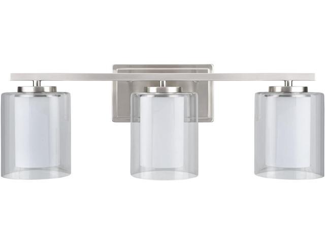 Aspen Creative 62103 Three-Light Metal Bathroom Vanity Wall Light Fixture 23' Wide Transitional Design in Satin Nickel with Clear Glass Shade