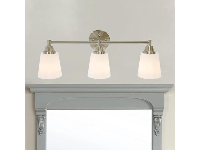 OULOK Vanity Lights 3-Light Brushed Nickel Bathroom Lighting Fixtures with Opal White Glass Shades Modern Wall Sconces Bath Light Fixture