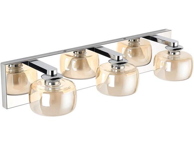 Pasoar 3 Lights Modern Bathroom Light Fixtures 2165' Inch Long Chrome Vanity Light Fixtures Bathroom Wall Sconce Lighting with Tea Color Glass