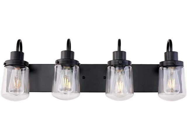 YAOHONG Modern Bathroom Vanity Light 4-Lights Lamp in Black Farmhouse Wall Light Fixture with Clear Glass Shades Indoor Wall Lamp